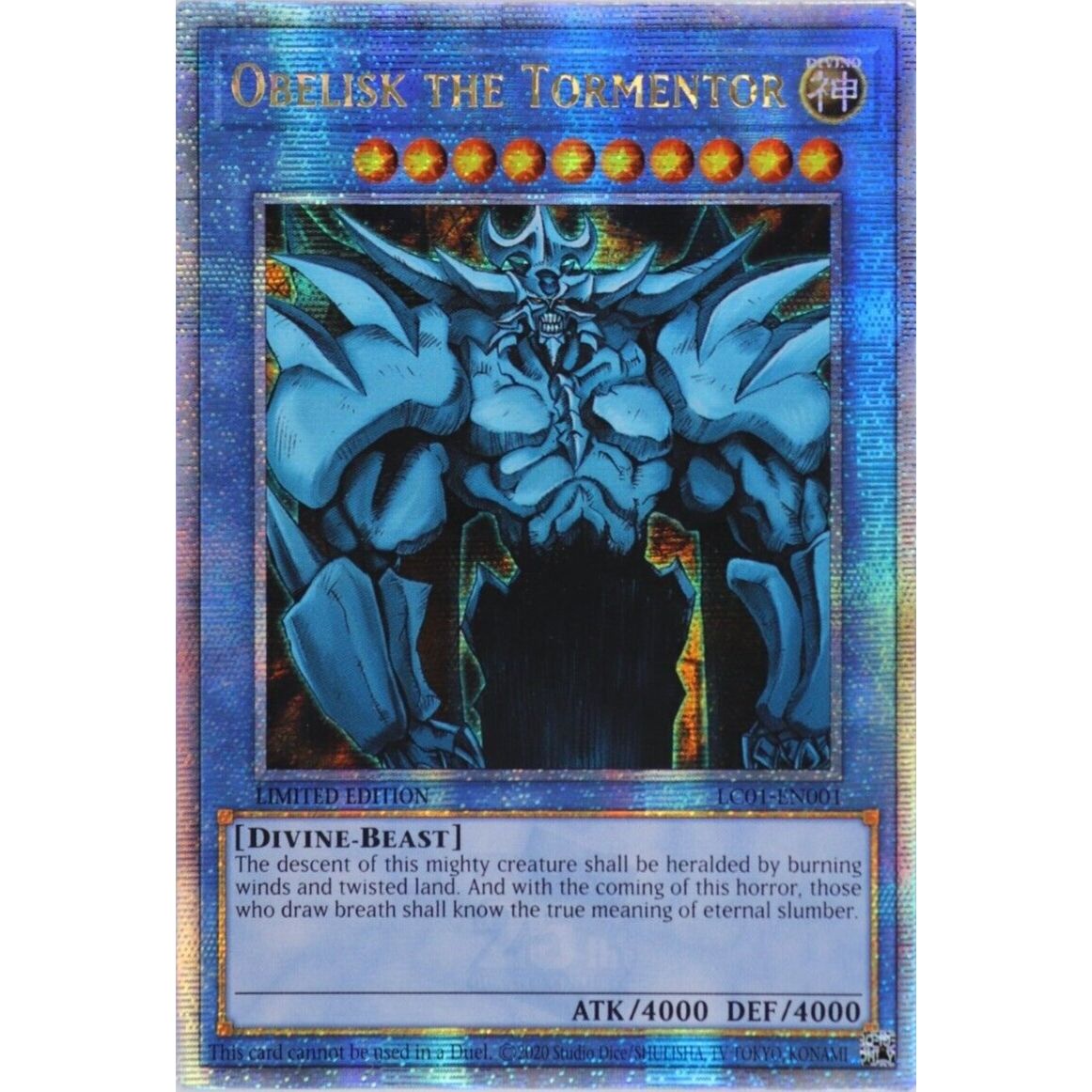 Image for Obelisk the Tormentor (Quarter Century Secret Rare) (LC01-EN001) (LC01) - YuGiOh