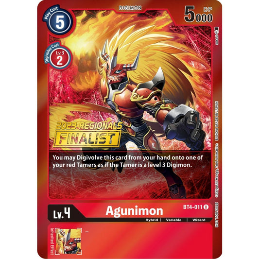 Image for Agunimon - BT4-011 (2023 Regionals Finalist) (BT4-011 U) (BT04) - Digimon Card Game