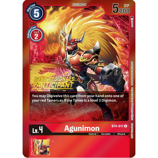 Image for Agunimon - BT4-011 (2023 Regionals Participant) (BT4-011 U) (BT04) - Digimon Card Game