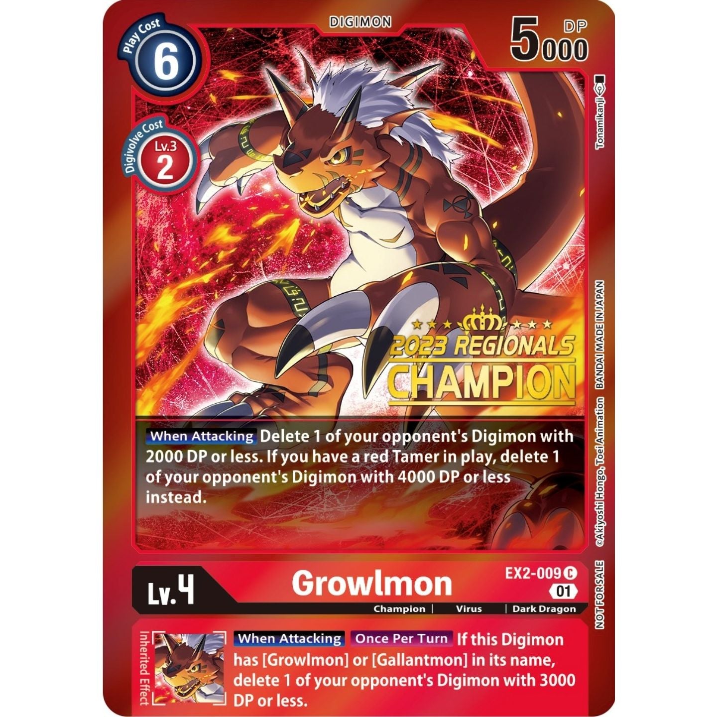 Image for Growlmon (2023 Regionals Champion) (EX2-009 C) (EX02) - Digimon Card Game