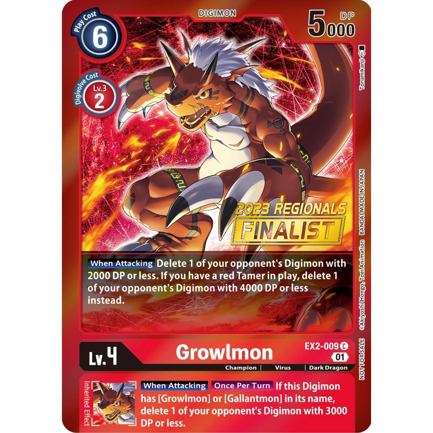 Image for Growlmon (2023 Regionals Finalist) (EX2-009 C) (EX02) - Digimon Card Game