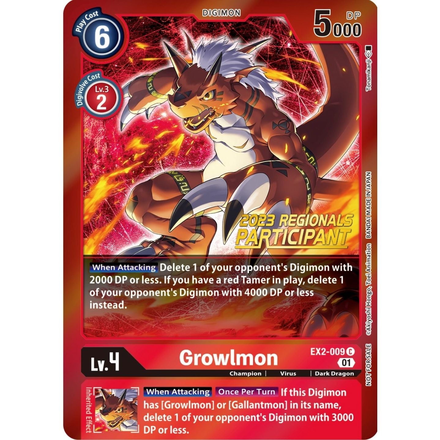 Image for Growlmon (2023 Regionals Participant) (EX2-009 C) (EX02) - Digimon Card Game