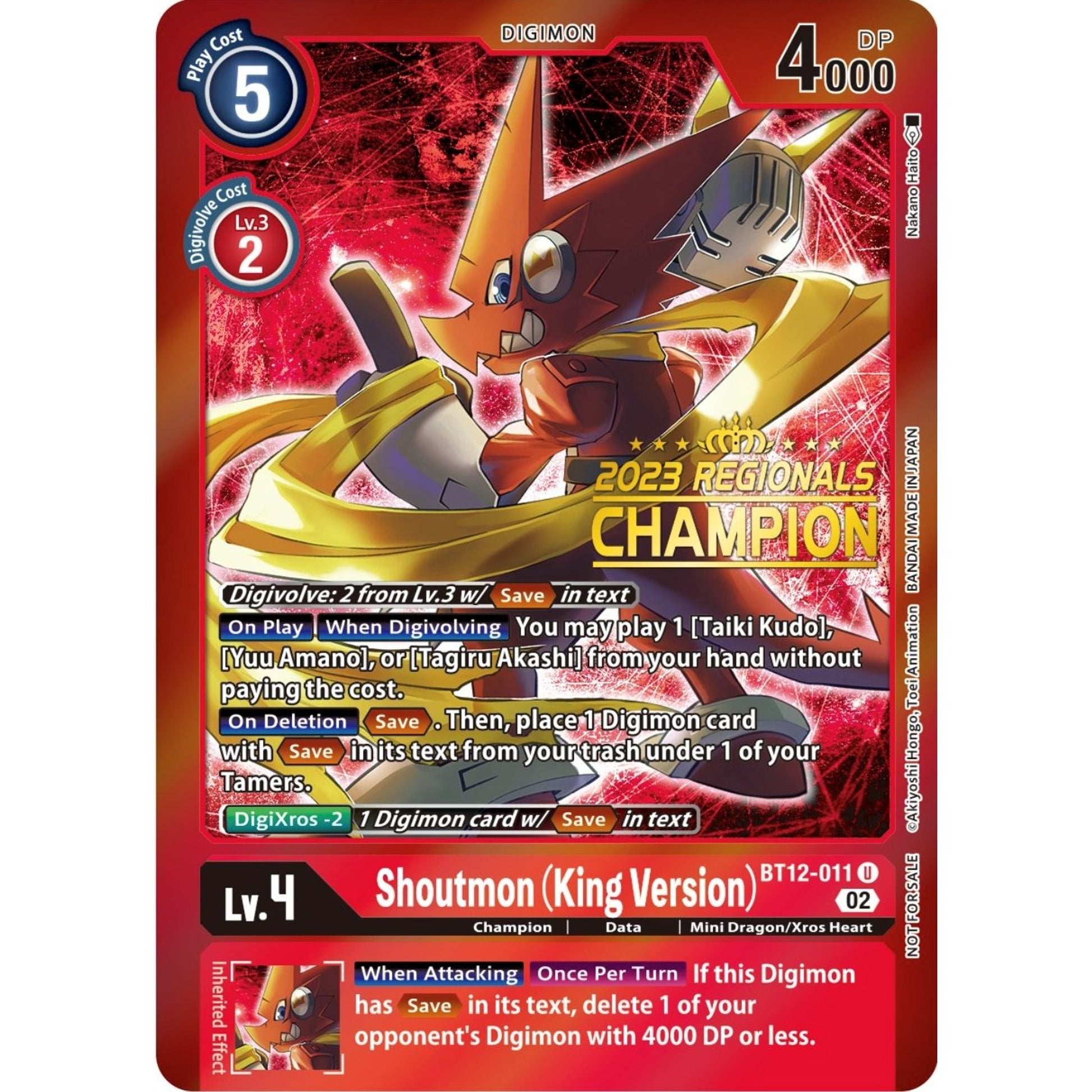 Image for Shoutmon (King Version) (2023 Regionals Champion) (BT12-011 U) (BT12) - Digimon Card Game