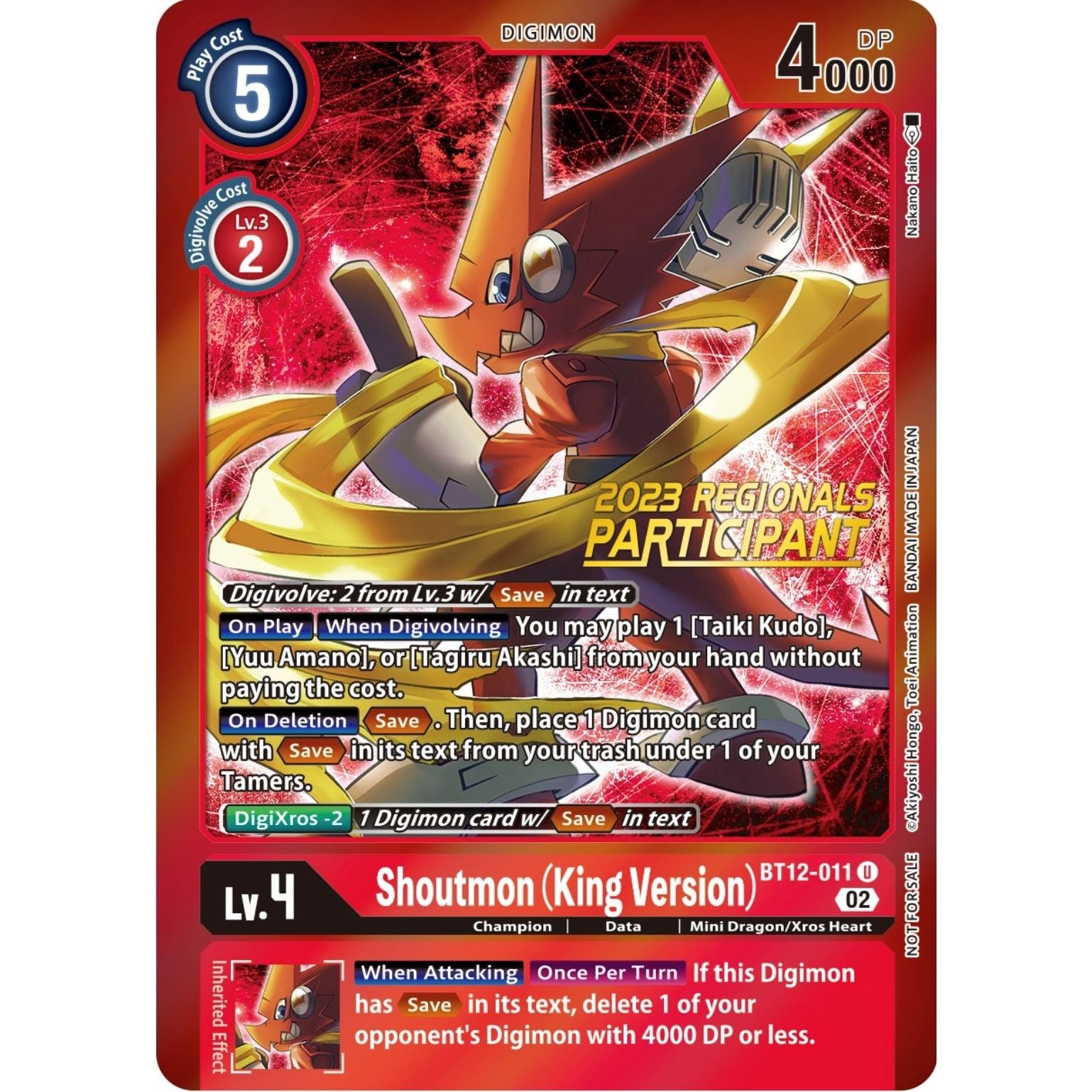Image for Shoutmon (King Version) (2023 Regionals Participant) (BT12-011 U) (BT12) - Digimon Card Game