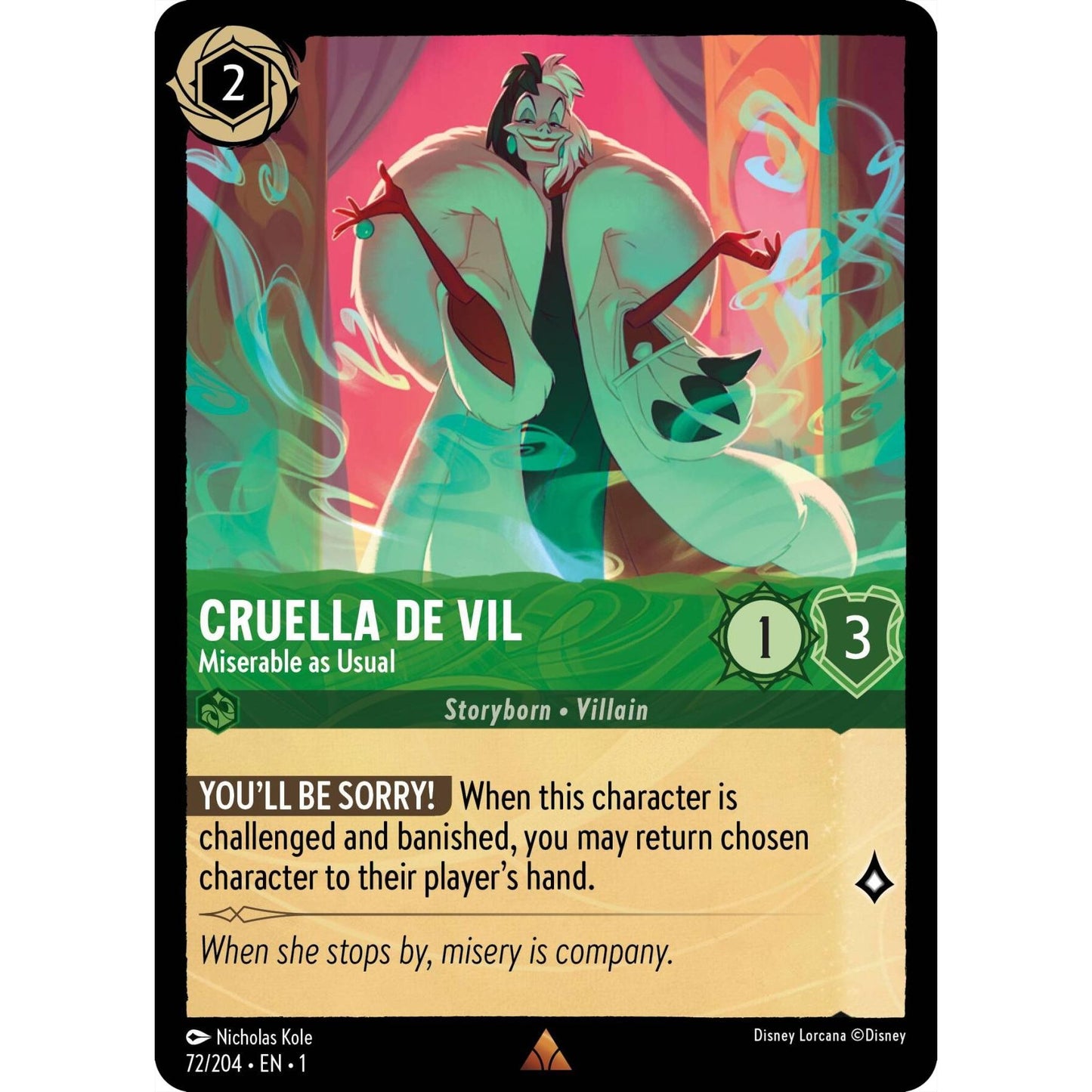 Image for Cruella De Vil - Miserable as Usual (72/204) (1) - Disney Lorcana