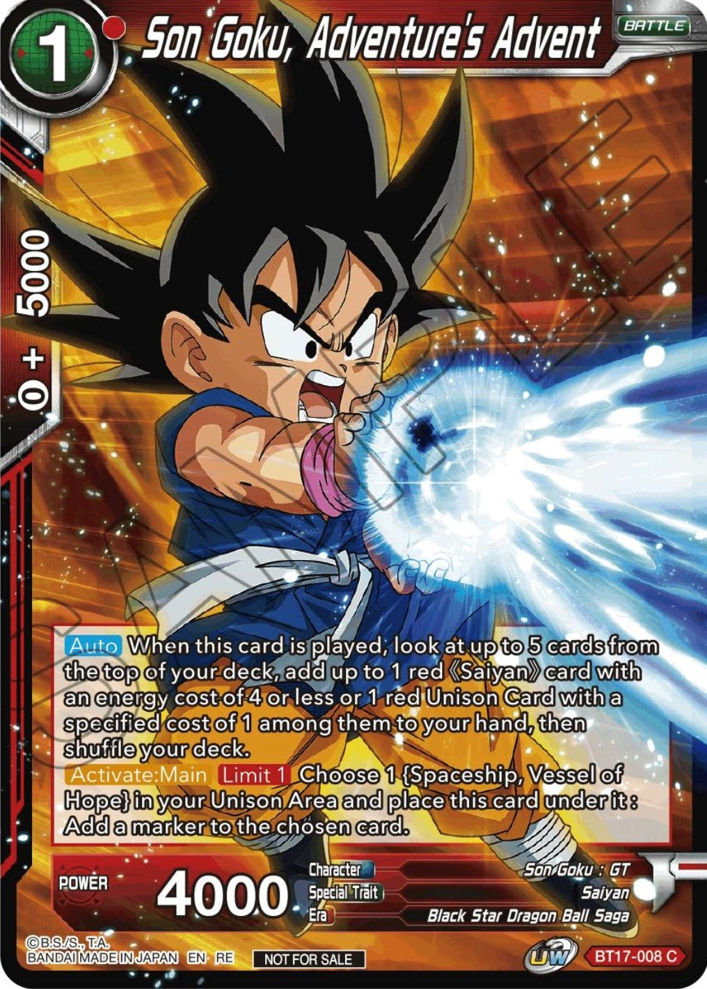 Image for Son Goku, Adventure's Advent (Championship Selection Pack 2023 Vol.1) (BT17-008) (TPR) - Dragon Ball Super: Masters