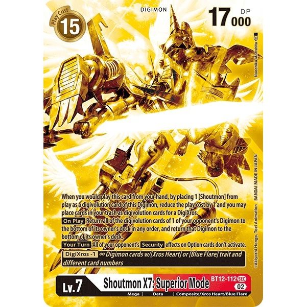 Image for Shoutmon X7: Superior Mode (Alternate Art) (Gold) (BT12-112 SEC) (BT12) - Digimon Card Game
