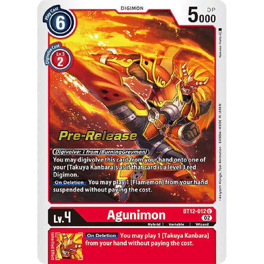 Image for Agunimon (BT12-012 U) (BT12_PR) - Digimon Card Game