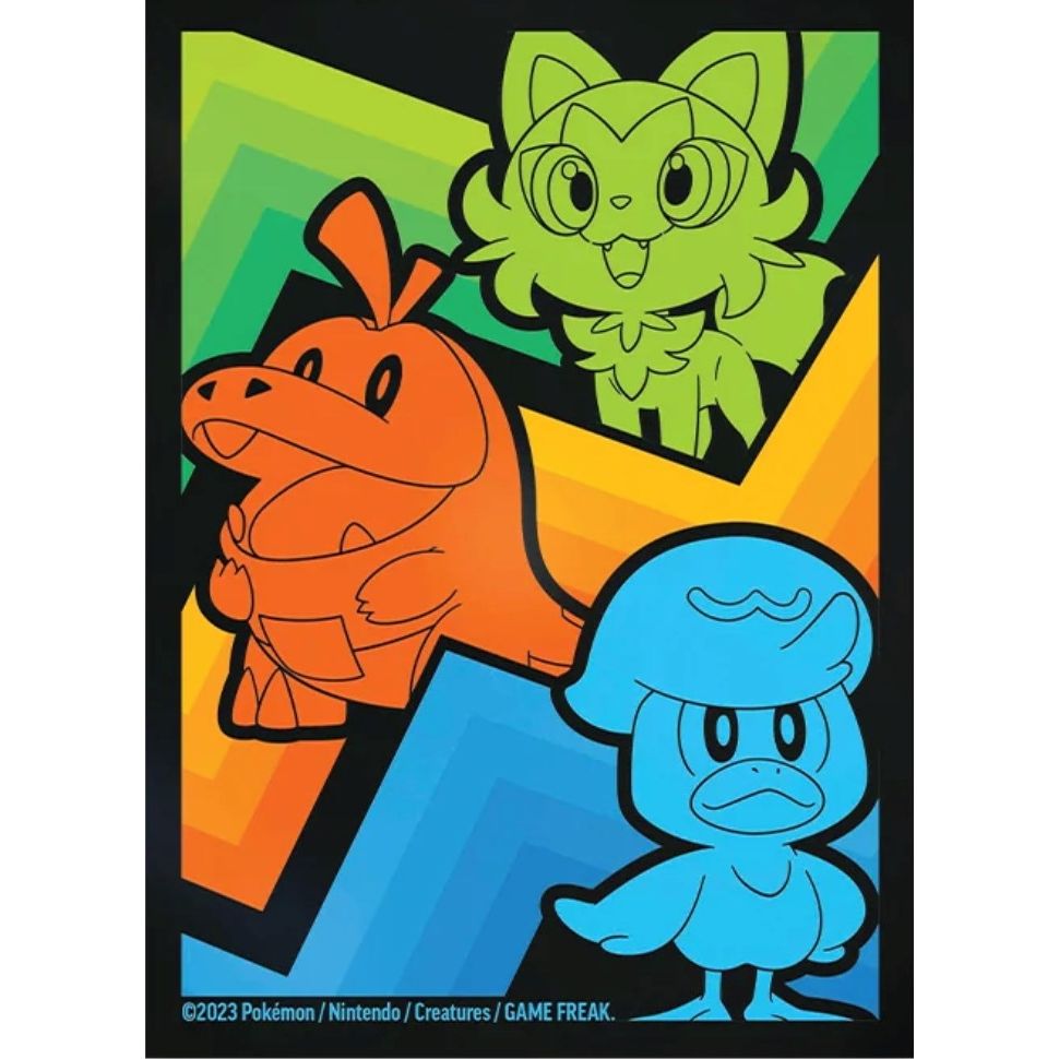 Image for Pokemon TCG: Paldea Evolved Elite Trainer Box Card Sleeves - Sprigatito, Fuecoco and Quaxly (65-Pack) - Card Sleeves