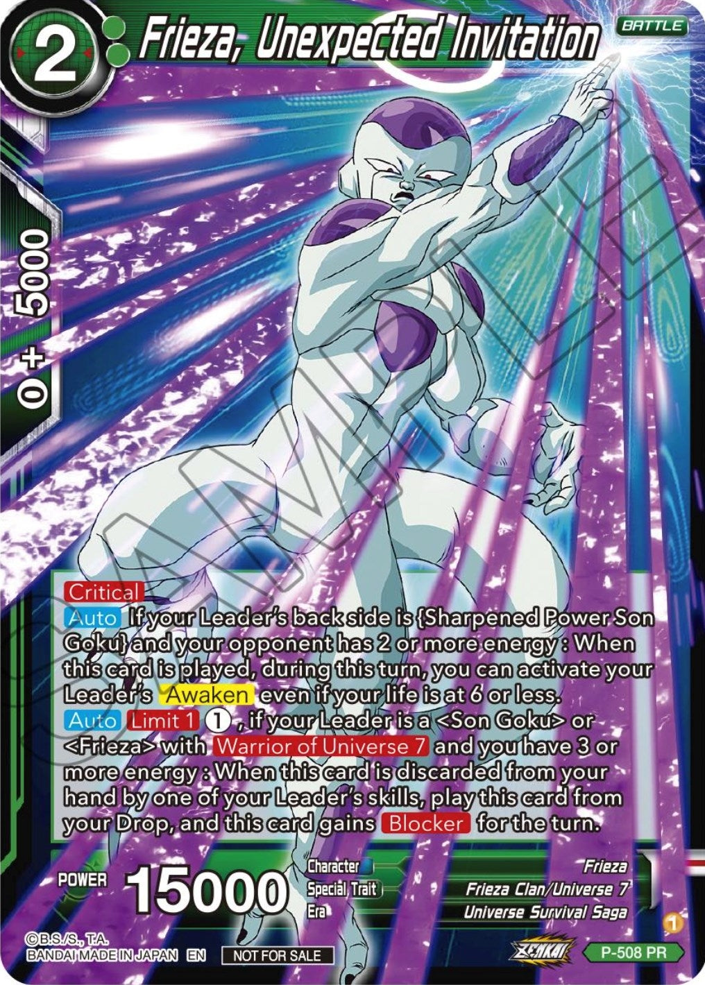 Image for Frieza, Unexpected Invitation (Zenkai Series Tournament Pack Vol.4) (P-508) (TPR) - Dragon Ball Super: Masters