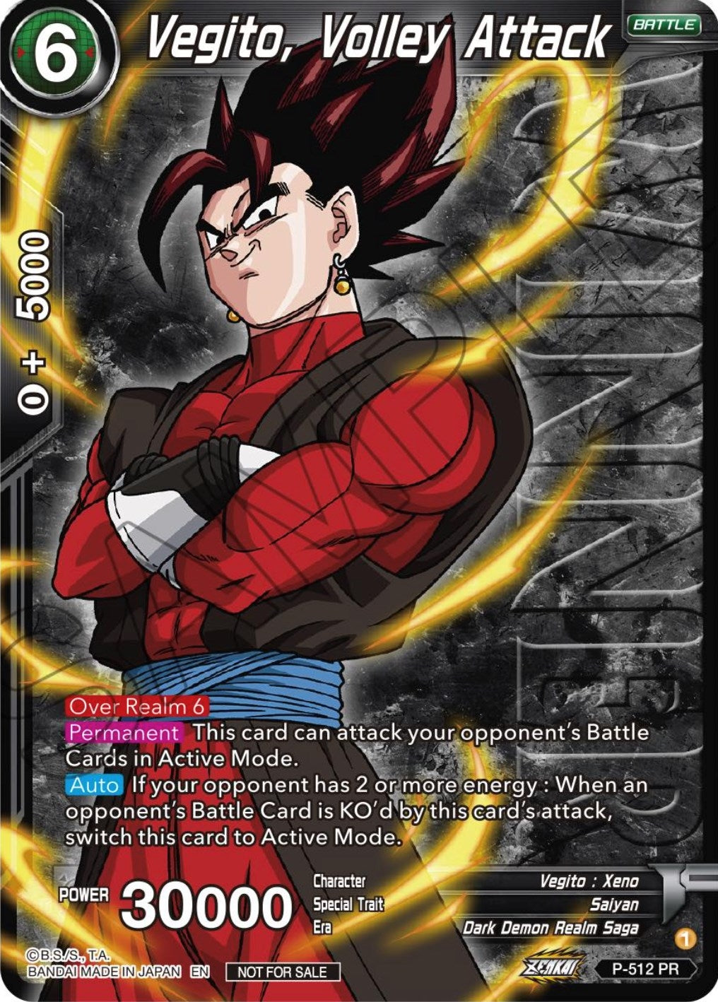 Image for Vegito, Volley Attack (Zenkai Series Tournament Pack Vol.4 Winner) (P-512) (TPR) - Dragon Ball Super: Masters