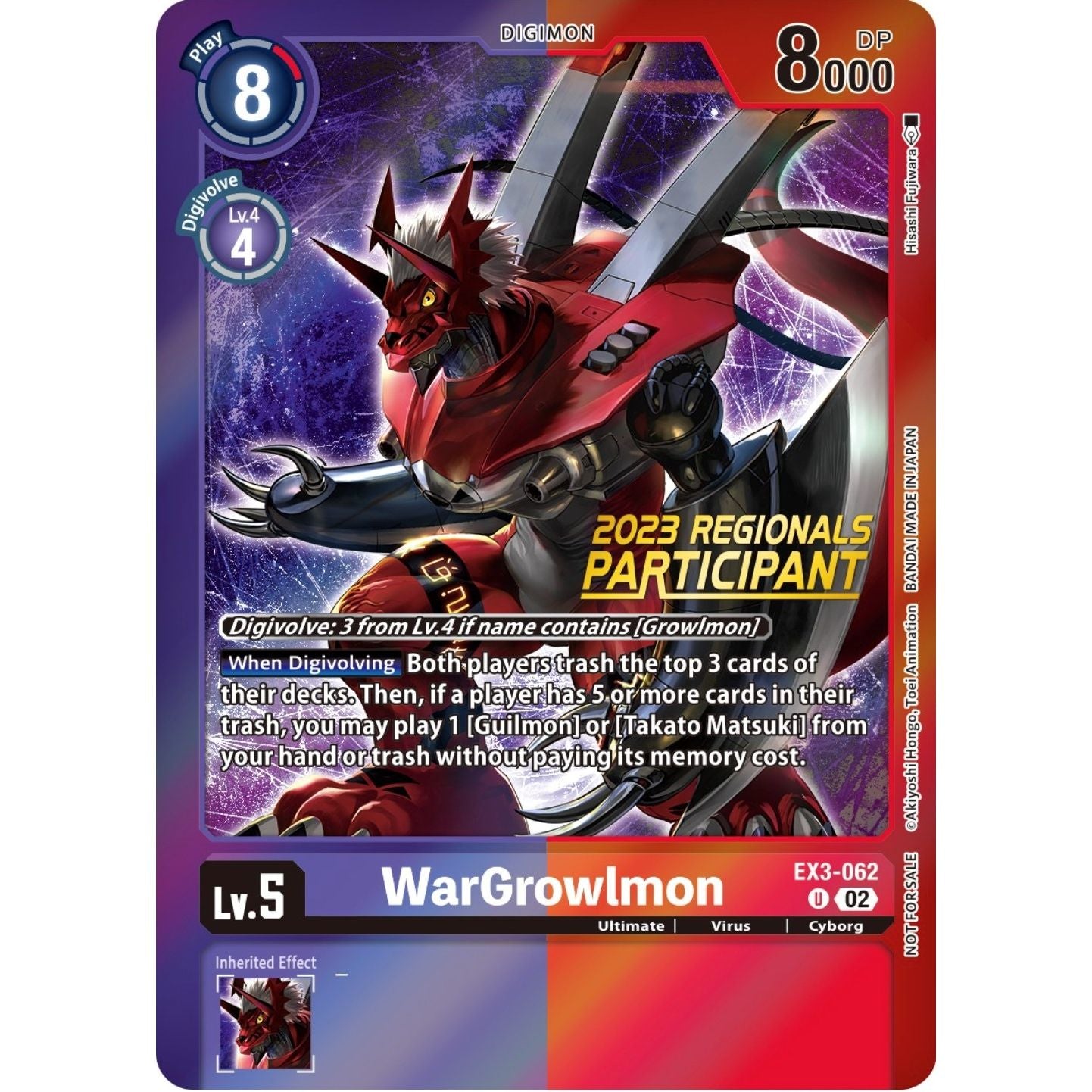 Image for WarGrowlmon (2023 Regionals Participant) (EX3-062 U) (EX03) - Digimon Card Game