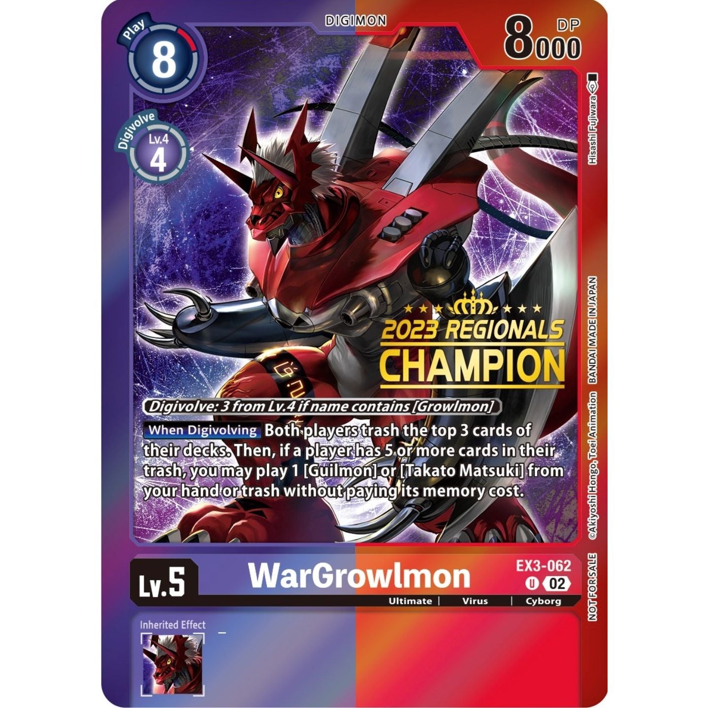 Image for WarGrowlmon (2023 Regionals Champion) (EX3-062 U) (EX03) - Digimon Card Game