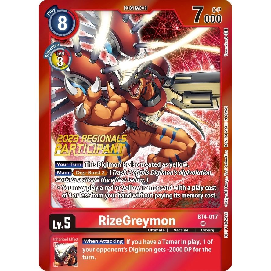 Image for RizeGreymon (2023 Regionals Participant) (BT4-017 SR) (BT04) - Digimon Card Game