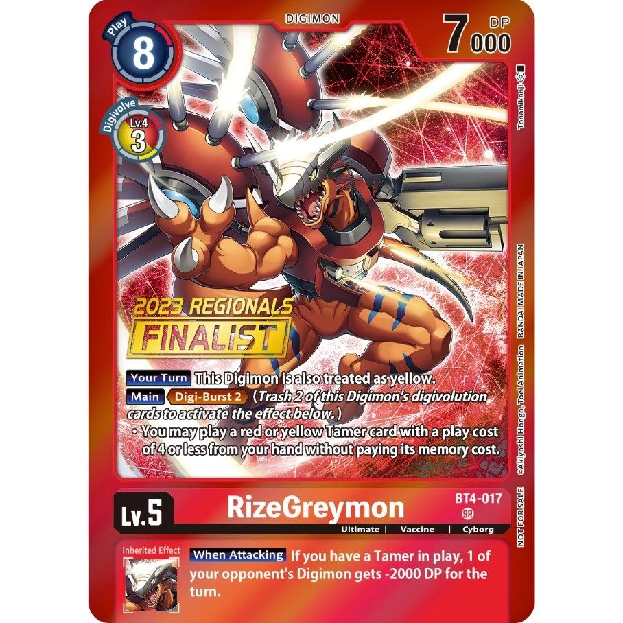 Image for RizeGreymon (2023 Regionals Finalist) (BT4-017 SR) (BT04) - Digimon Card Game