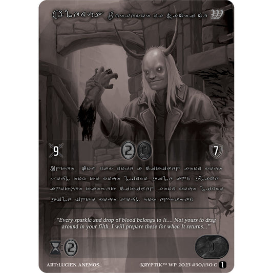 Image for Alemus, Purveyor of Sacrifice (Silver Kryptik Language) (50) (KPTGC) - Kryptik TCG