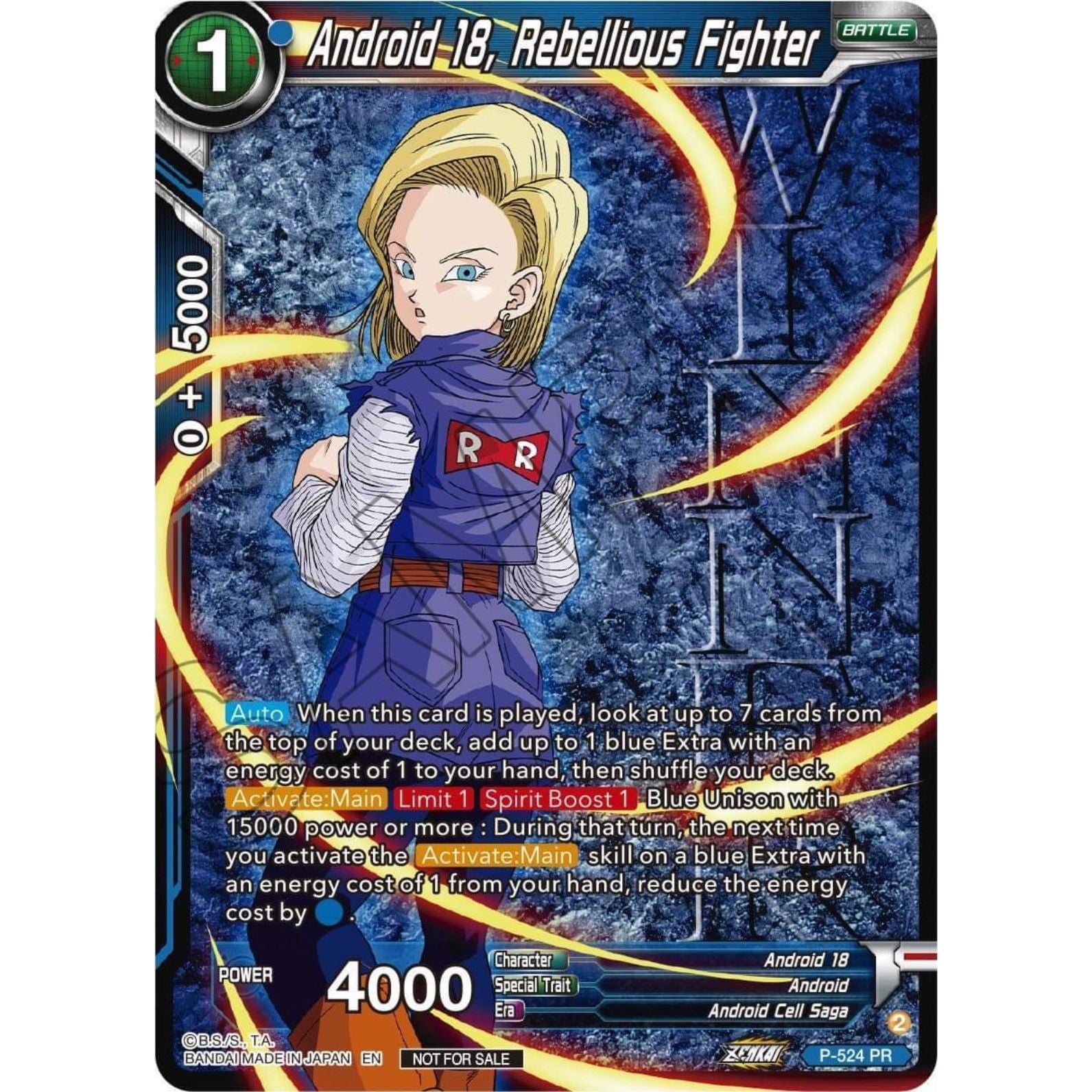 Image for Android 18, Rebellious Fighter (Winner-Stamped) (Zenkai Series Tournament Pack Vol.5) (P-524) (TPR) - Dragon Ball Super: Masters