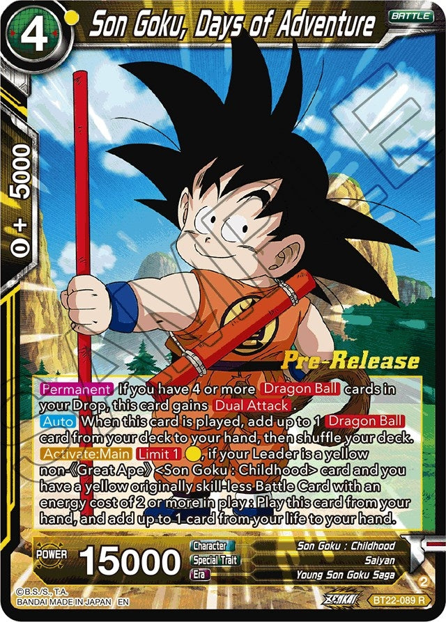 Image for Son Goku, Days of Adventure (BT22-089) (DBS-B22PRE) - Dragon Ball Super: Masters