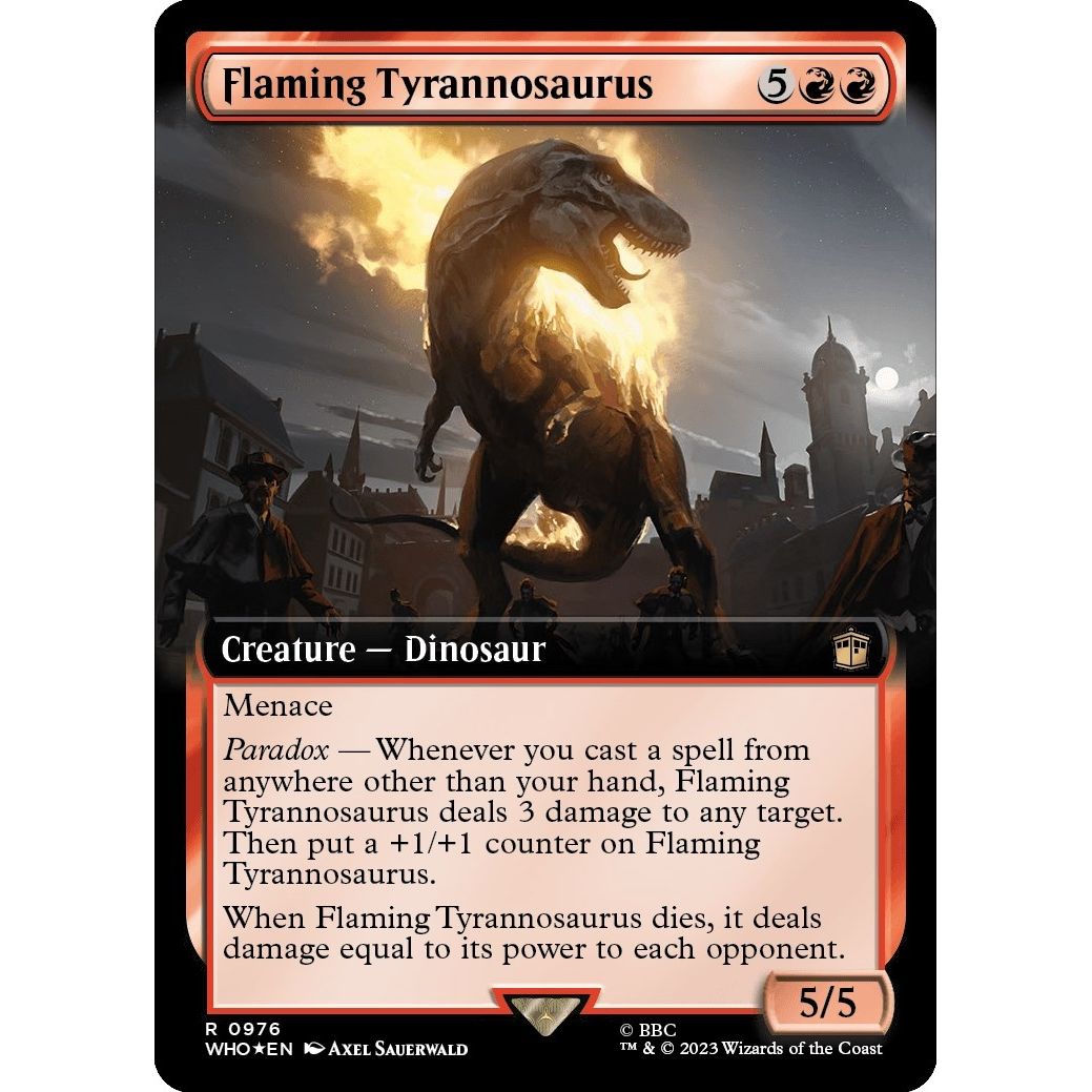 Image for Flaming Tyrannosaurus (Extended Art) (Surge Foil) (976) (WHO) - Magic: The Gathering