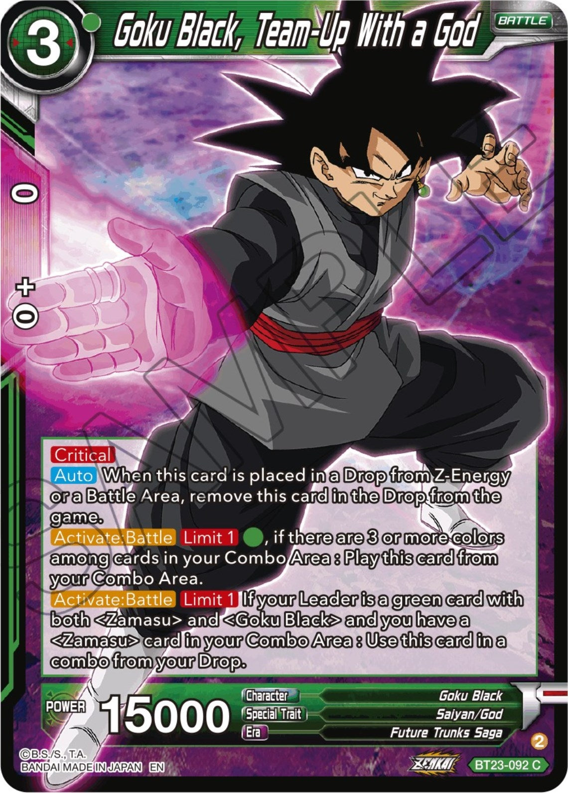 Image for Goku Black, Team-Up With a God (BT23-092) (BT23) - Dragon Ball Super: Masters