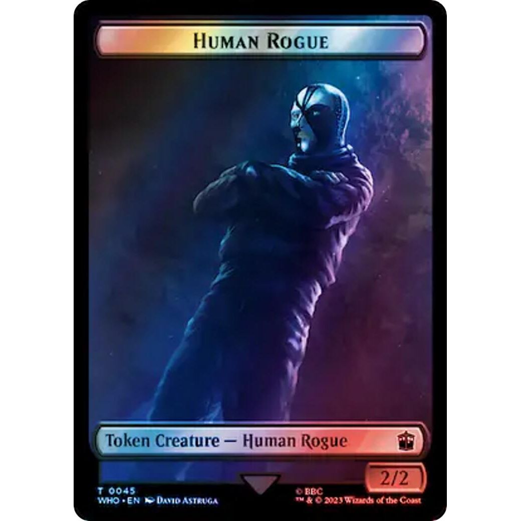 Image for Human Rogue // Dinosaur Double-Sided Token (Surge Foil) (45 // 52) (WHO) - Magic: The Gathering