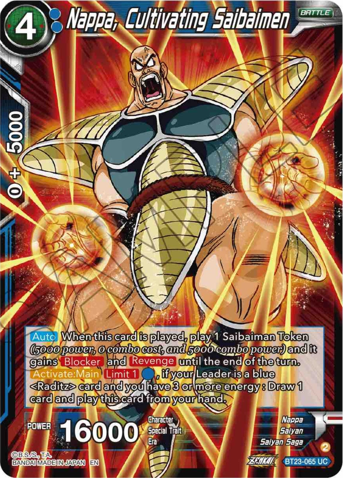 Image for Nappa, Cultivating Saibaimen (BT23-065) (BT23) - Dragon Ball Super: Masters