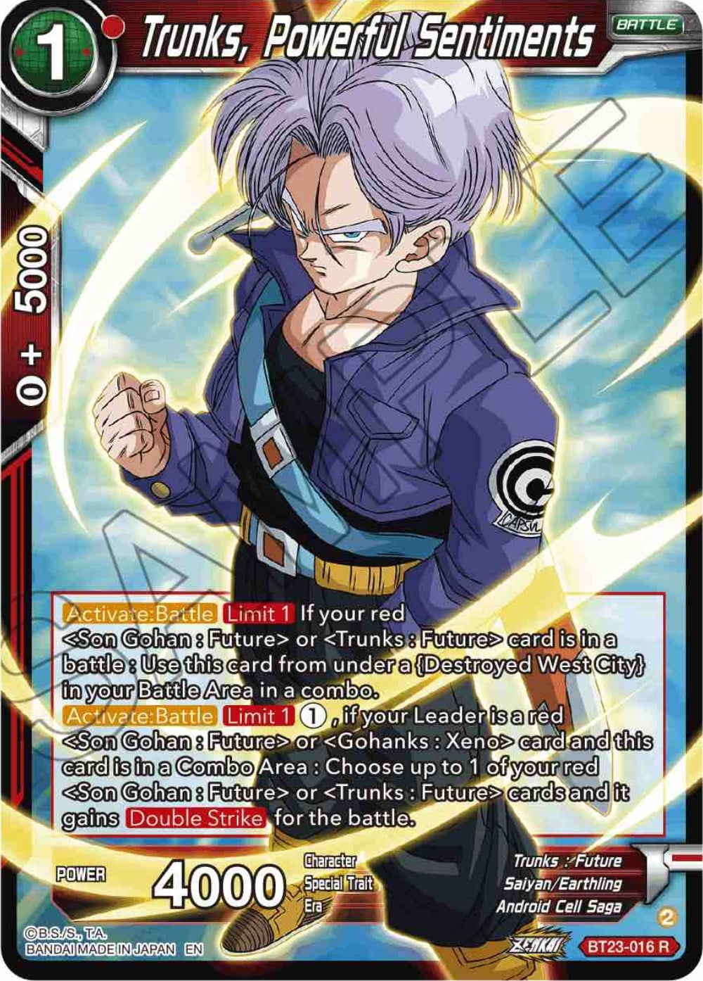 Image for Trunks, Powerful Sentiments (BT23-016) (BT23) - Dragon Ball Super: Masters