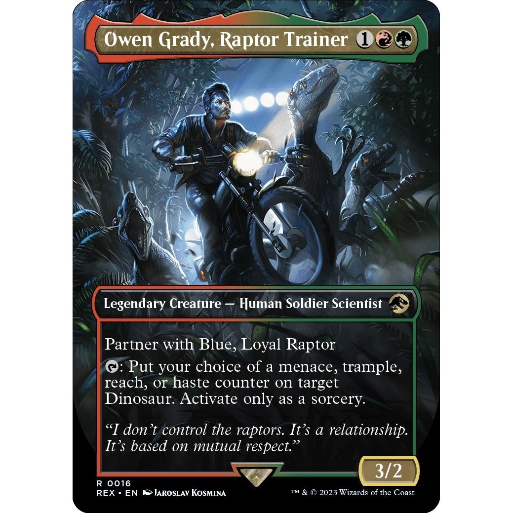 Image for Owen Grady, Raptor Trainer (Borderless) (16) (REX) - Magic: The Gathering