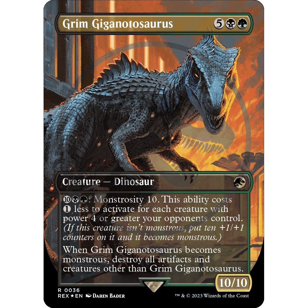 Image for Grim Giganotosaurus (Borderless) (Emblem) (36) (REX) - Magic: The Gathering