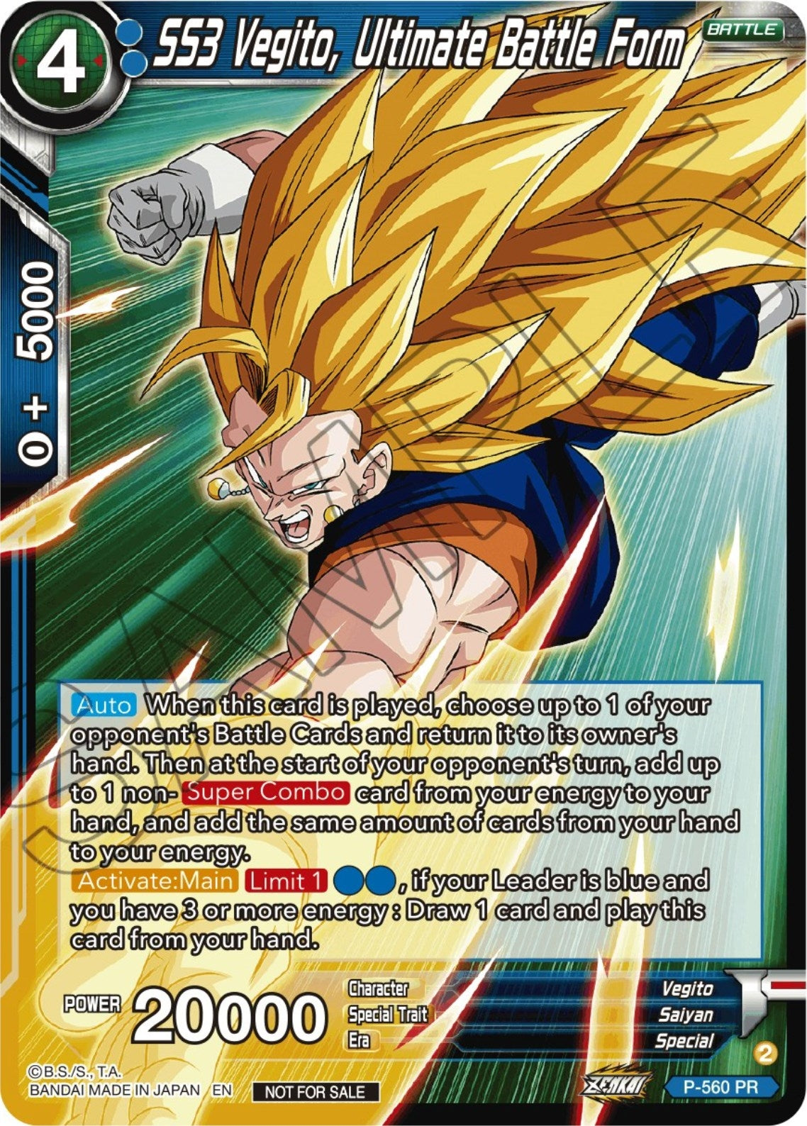 Image for SS3 Vegito, Ultimate Battle Form (Zenkai Series Tournament Pack Vol.6) (P-560) (TPR) - Dragon Ball Super: Masters