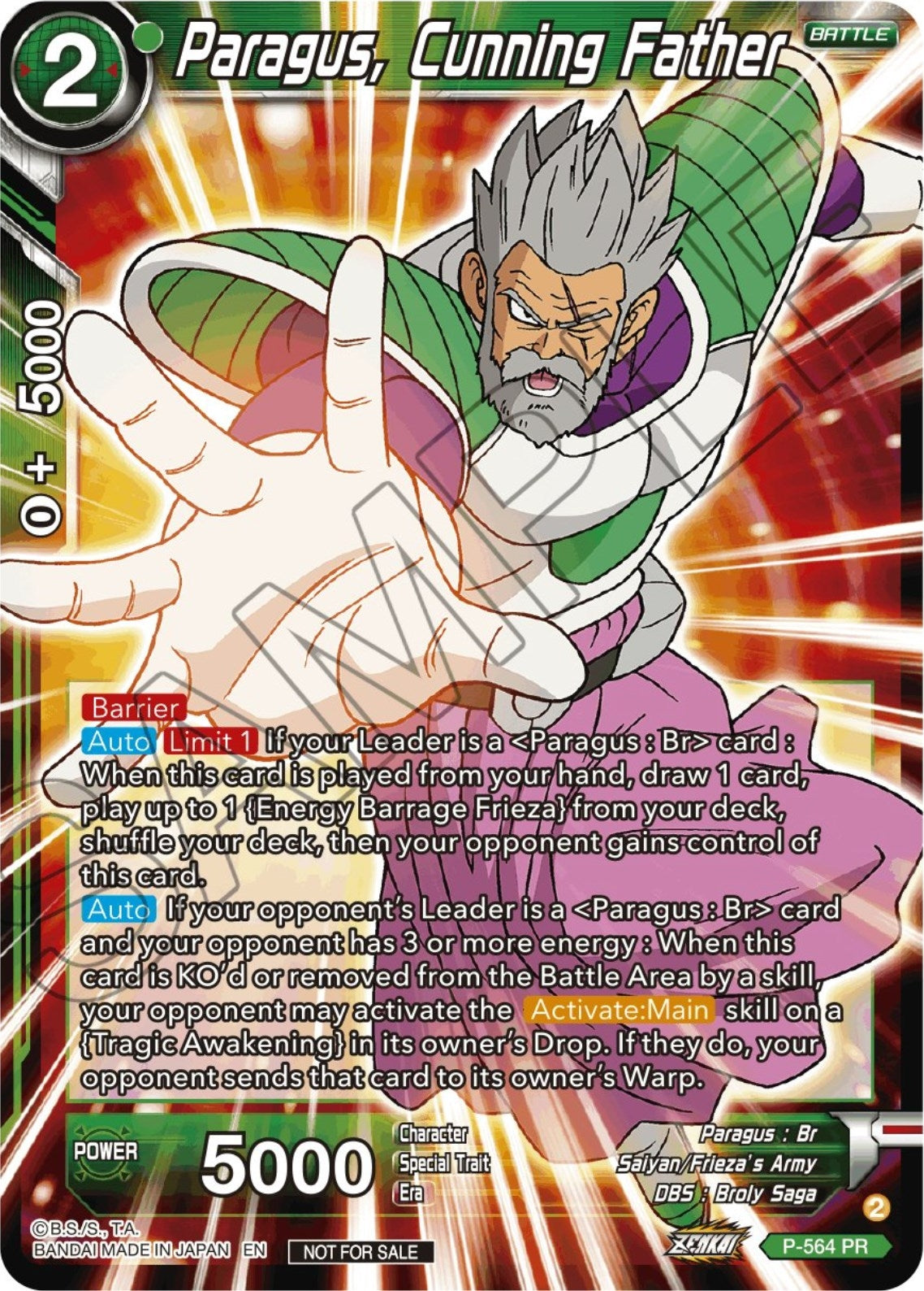 Image for Paragus, Cunning Father (Zenkai Series Tournament Pack Vol.6) (P-564) (TPR) - Dragon Ball Super: Masters