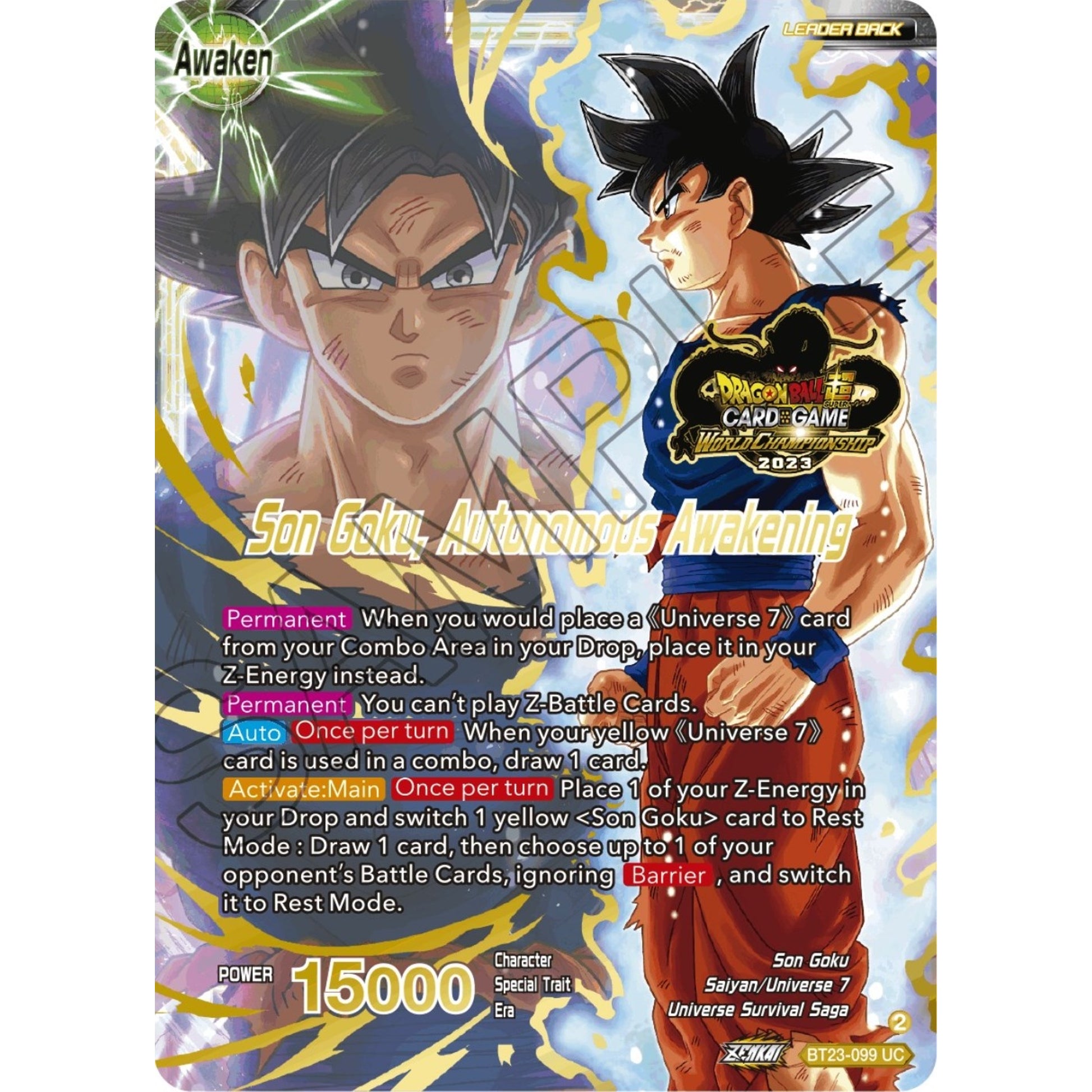 Image for SSB Son Goku // Son Goku, Autonomous Awakening (2023 Worlds ZENKAI 06 Leader Set) (BT23-099) (TPR) - Dragon Ball Super: Masters