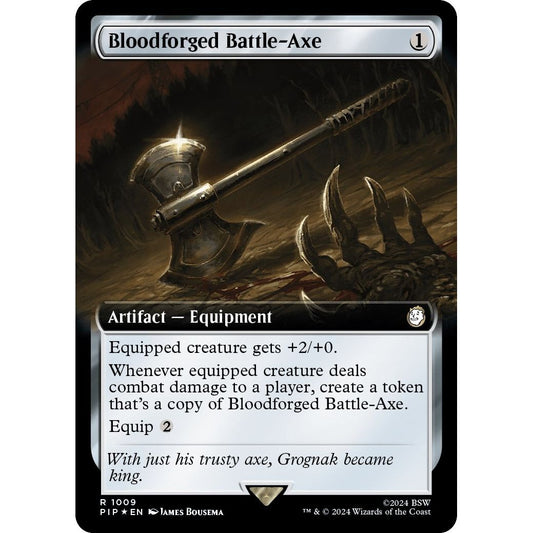 Image for Bloodforged Battle-Axe (Extended Art) (Surge Foil) (1009) (PIP) - Magic: The Gathering
