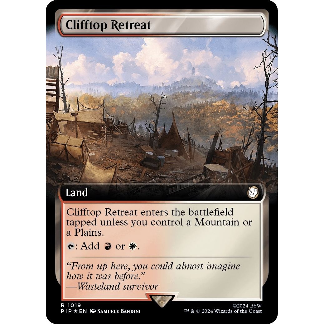 Image for Clifftop Retreat (Extended Art) (Surge Foil) (1019) (PIP) - Magic: The Gathering