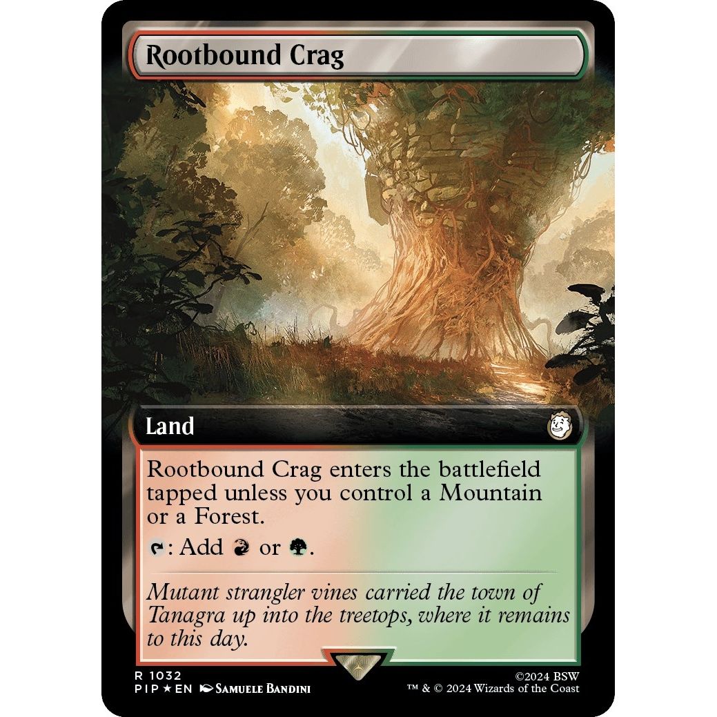 Image for Rootbound Crag (Extended Art) (Surge Foil) (1032) (PIP) - Magic: The Gathering
