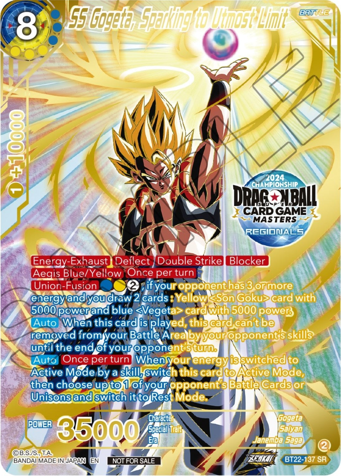 Image for SS Gogeta, Sparking to Utmost Limit (2024 Championship Regionals Top 16) (BT22-137) (TPR) - Dragon Ball Super: Masters