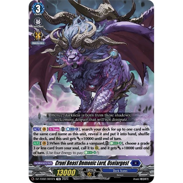 Image for Cruel Beast Demonic Lord, Oselargest (DZ-TD02/001EN) (DZ-TD02) - Cardfight Vanguard