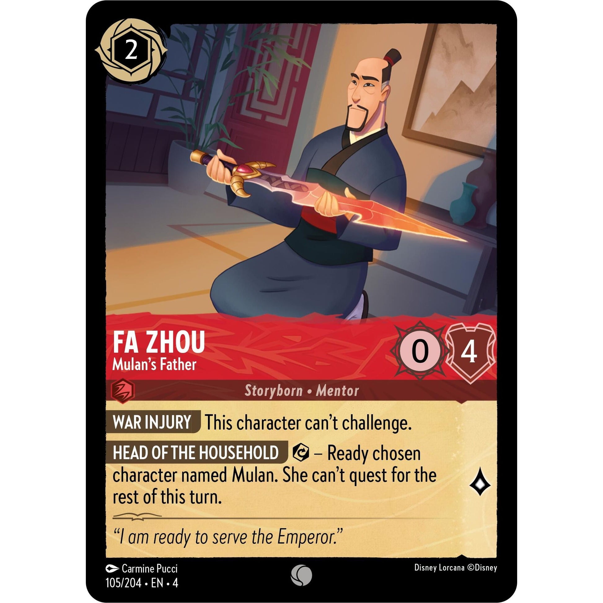 Image for Fa Zhou - Mulan's Father (105/204) (4) - Disney Lorcana
