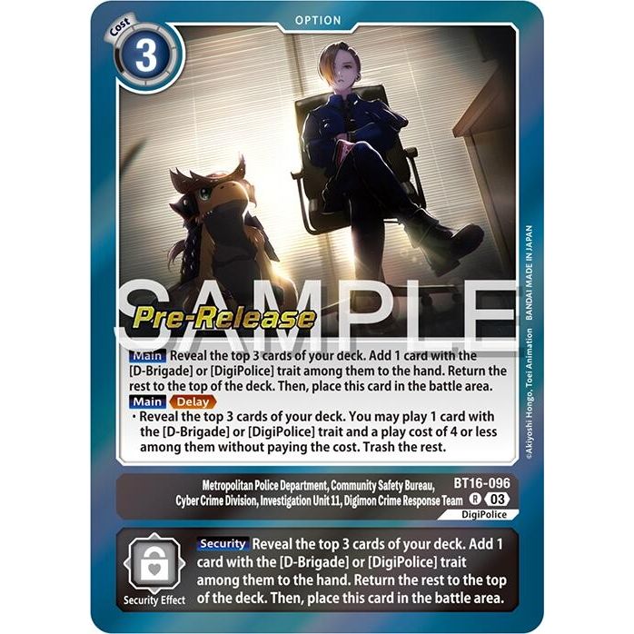 Image for Metropolitan Police Department, Community Safety Bureau, Cyber Crime Division, Investigation Unit 11... (BT16-096 R) (BT16_PR) - Digimon Card Game