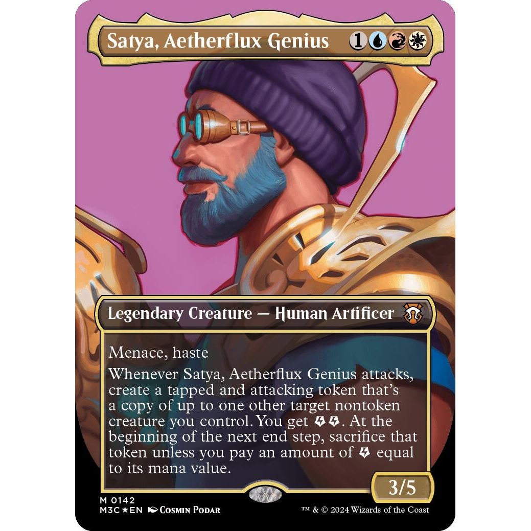 Image for Satya, Aetherflux Genius (Borderless) (Ripple Foil) (142) (M3C) - Magic: The Gathering