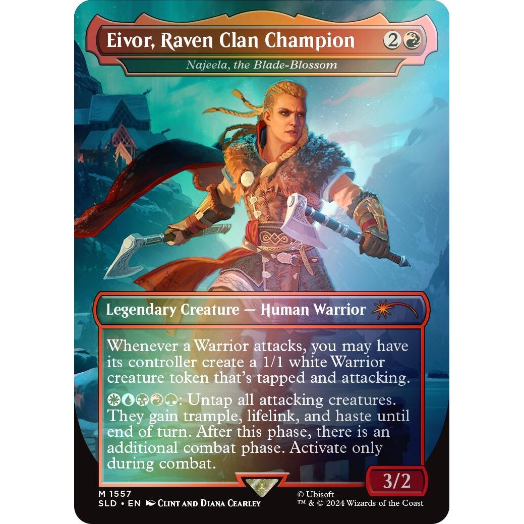 Image for Eivor, Raven Clan Champion - Najeela, the Blade-Blossom (Rainbow Foil) (1557) (SLD) - Magic: The Gathering
