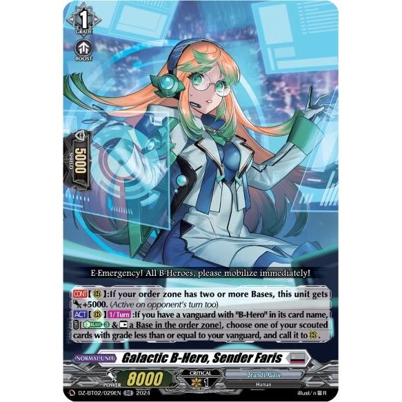 Image for Galactic B-Hero, Sender Faris (DZ-BT02/029EN) (DZ-BT02) - Cardfight Vanguard