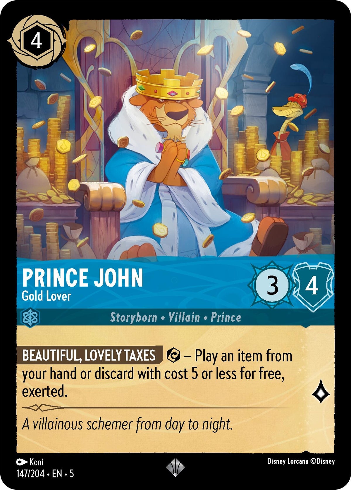 Image for Prince John - Gold Lover (147/204) (5) - Disney Lorcana