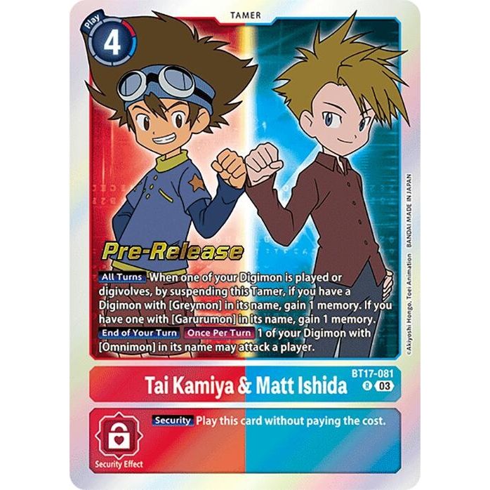 Image for Tai Kamiya & Matt Ishida (BT17-081 R) (BT17_PR) - Digimon Card Game