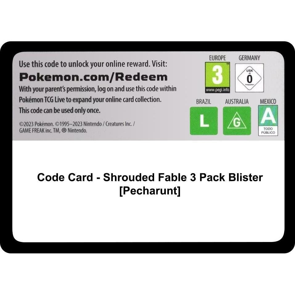 Image for Code Card - Shrouded Fable 3 Pack Blister [Pecharunt] (SFA) - Pokemon