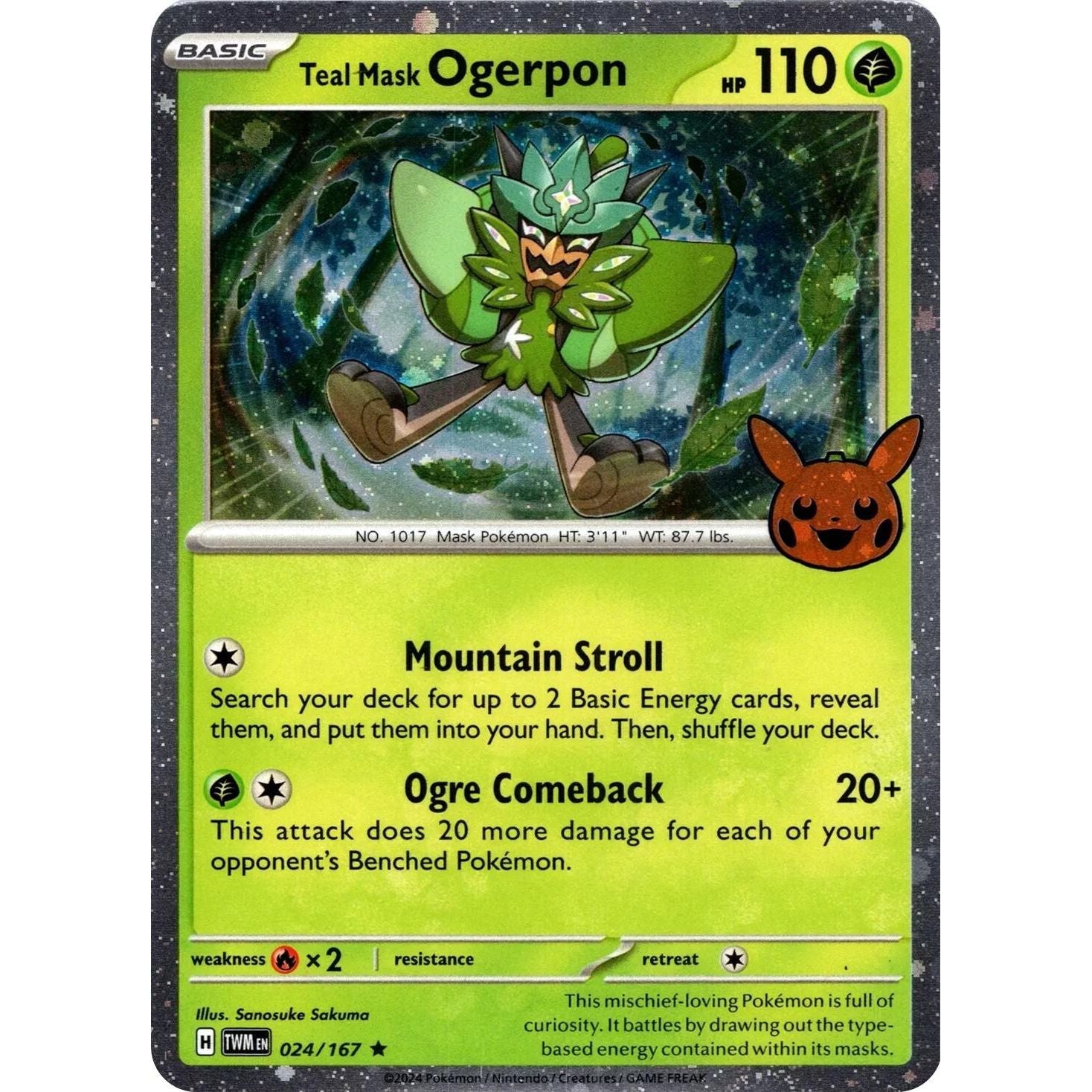 Image for Teal Mask Ogerpon (Cosmos Holo) (024/167) (TTBB24) - Pokemon