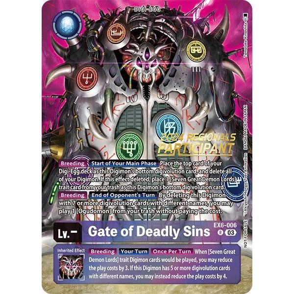 Image for Gate of Deadly Sins (2024 Regionals Participant) (EX6-006 R) (EX06) - Digimon Card Game