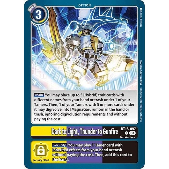 Image for Dark to Light, Thunder to Gunfire (BT18-097 C) (BT18-19) - Digimon Card Game