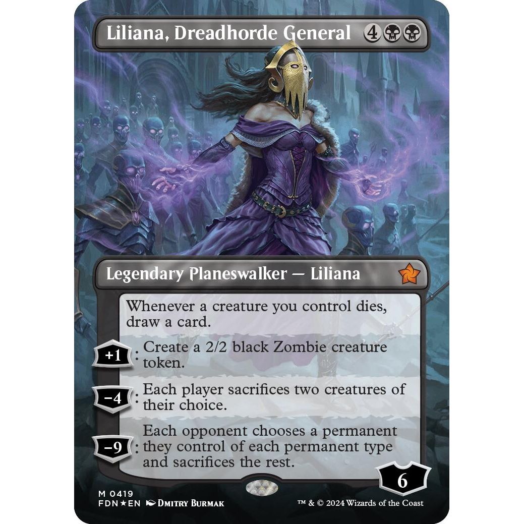 Image for Liliana, Dreadhorde General (Borderless) (Mana Foil) (419) (FDN) - Magic: The Gathering