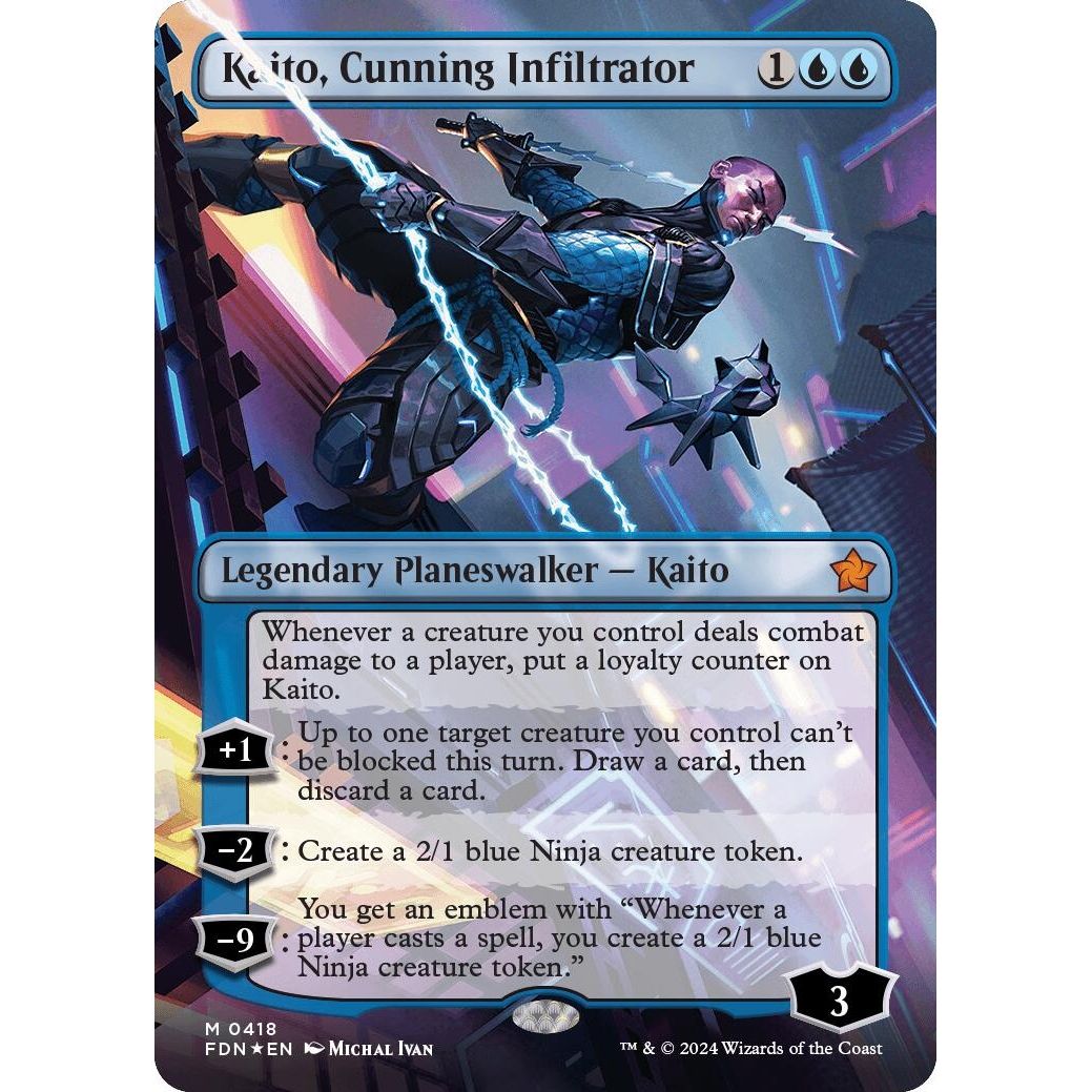 Image for Kaito, Cunning Infiltrator (Borderless) (Mana Foil) (418) (FDN) - Magic: The Gathering